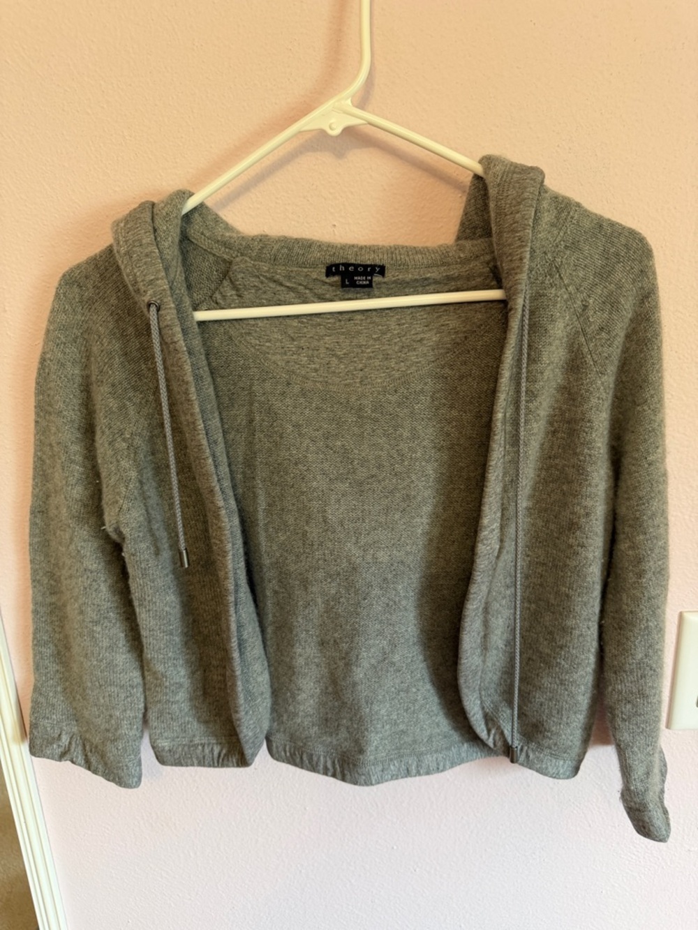 Theory Heather Gray Cashmere Blend Hooded Cardigan